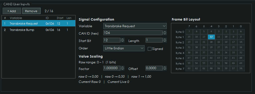 CAN Input configuration
